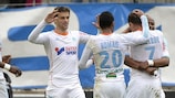Les joueurs de Marseille heureux après le coup franc de Benoît Cheyrou