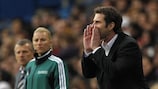 Wolfsburg coach Ralf Kellermann bellows out orders from the touch line