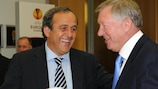Michel Platini and Sir Alex Ferguson at UEFA headquarters in Nyon