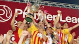 Birkirkara captain Gareth Sciberras holds aloft the trophy