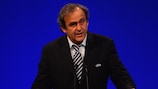 Michel Platini addresses the XXXVII UEFA Ordinary Congress in London