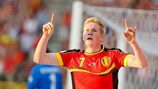 Kevin De Bruyne fête son ouverture du score pour la Belgique