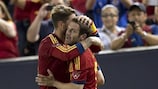 Juan Mata celebrates his goal with team-mate Sergio Ramos
