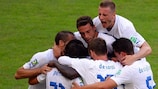 Os jogadores da Itália celebram golo de Andrea Pirlo contra o México