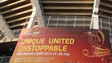 Cartaz do UEFA Women's EURO 2013 no Estádio Gamla Ullevi