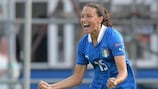 Ilaria Mauro celebrates her predatory goal against Denmark