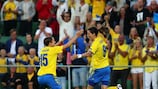 Therese Sjögran and Lotta Schelin (right) helped Sweden into the last eight