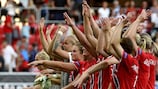Las jugadoras noruegas celebran su triunfo sobre Alemania
