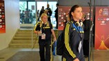 Olivia Schough arrives for a (footballing) performance