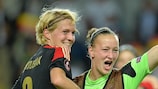 Saskia Bartusiak (left) celebrates Germany's semi-final win with Almuth Schult