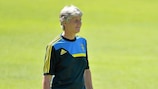Coach Pia Sundhage oversees Sweden's final training session in Halmstad