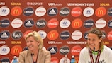 Silvia Neid and Nadine Angerer after Germany's triumph in Sweden
