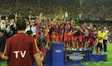 Steaua celebrate their first Romanian Super Cup win since 2006