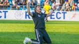 Igor Prins celebrates at the final whistle as Kalju defeat HJK