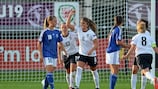 Paige Williams (No6) celebrates after scoring her side's second goal from the spot