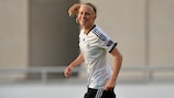 Pauline Bremer celebrates after completing her first-half hat-trick against Norway