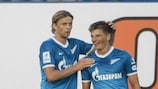 Anatoliy Tymoshchuk (left) and Andrey Arshavin celebrate a Zenit goal