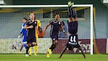 Dinamo Zagreb's Junior Fernándes celebrates his goal in acrobatic style