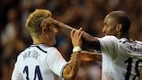 Lewis Holtby and Jermain Defoe celebrate a Spurs goal