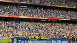 Sweden's players thank their fans at half-time of the UEFA Women's EURO final