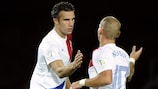 Robin van Persie and Wesley Sneijder celebrate a goal in Andorra