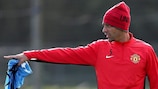 Rio Ferdinand makes a point in training on Monday