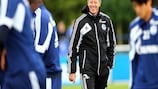 Jens Keller is all smiles during a Schalke training session
