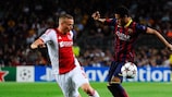 Neymar and Kolbeinn Sigthórsson compete for possession during Ajax's 4-0 loss at the Camp Nou