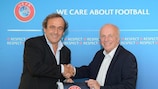 Michel Platini (left) and FA chairman Greg Dyke