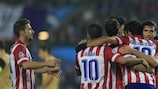Diego Costa (2nd R) celebrates after putting Atlético 2-0 up