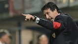 Sevilla coach Unai Emery issues instructions from the touch line on matchday three