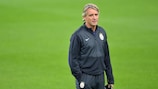 Roberto Mancini leads a Galatasaray training session on Tuesday