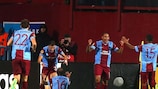 Trabzonspor celebrate one of their three goals against Lazio