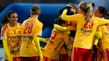Tyresö celebrate scoring against Fortuna