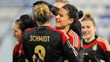 Dzsenifer Marozsán (right) celebrates one of her four goals in Germany's 8-0 win in Croatia