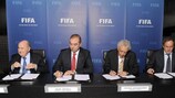 Joseph Blatter, Hasan Sertoğlu, Costakis Koutsokoumnis and Michel Platini at the signing