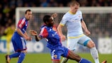 Alexandru Bourceanu is challenged by Basel scorer Giovanni Sio