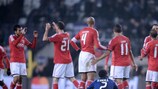 Benfica celebra el tanto del triunfo de Rodrigo