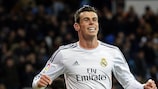 Gareth Bale comemora depois de marcar o seu terceiro golo ao Valladolid