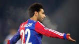 Mohamed Salah celebra o seu último golo marcado esta época ao Chelsea