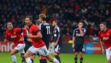 Jonny Evans festeja após marcar o terceiro golo do Manchester United
