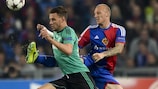 Ivan Ivanov (right) in UEFA Champions League action for Basel