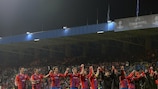 Plzeň salute the crowd after the final whistle