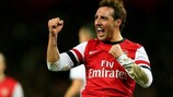 Santi Cazorla celebrates after opening the scoring for Arsenal in the north London derby