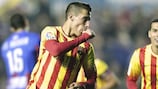 Cristian Tello celebrates a Copa del Rey goal for Barcelona