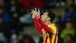 Lionel Messi celebrates after putting Barcelona ahead