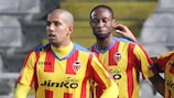 Eduardo Vargas (right) celebrates with team-mates after scoring Valencia's first goal in Nicosia