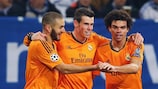 Pepe festeja com Benzea e Bale um dos golos do Real Madrid na Alemanha