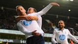 Tottenham celebrate Roberto Soldado's strike