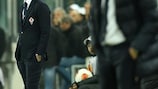 Viola coach Vincenzo Montella watches the first leg in Turin